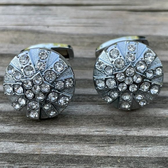 Cuff Links Men Shirt Crystal Accent Studd Cufflink Silver Tone Cuff link - Picture 10 of 12